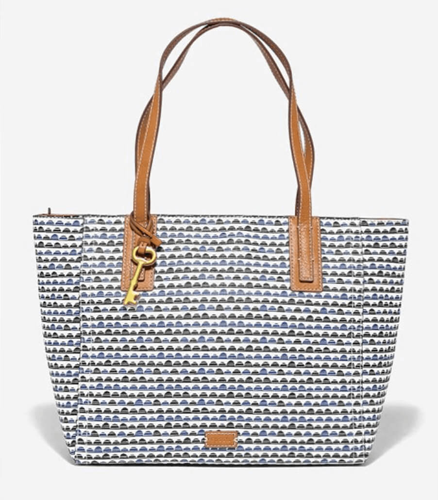 Fossil Emma Blue Checks Tote Bag